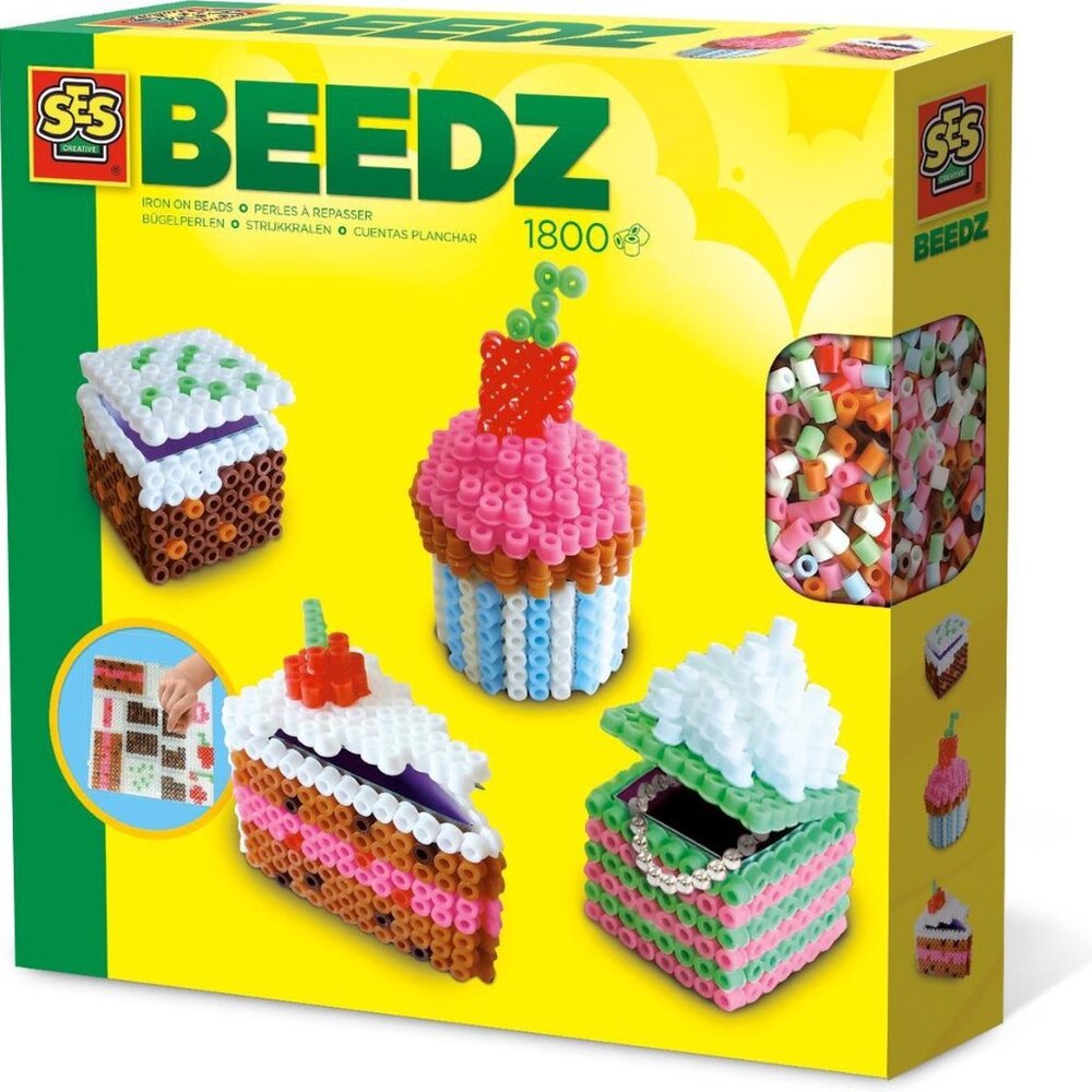 New in Box SES  Iron on Beads Beedz 3D Cake Boxes 1800 Pcs w/Accessories Age 5+